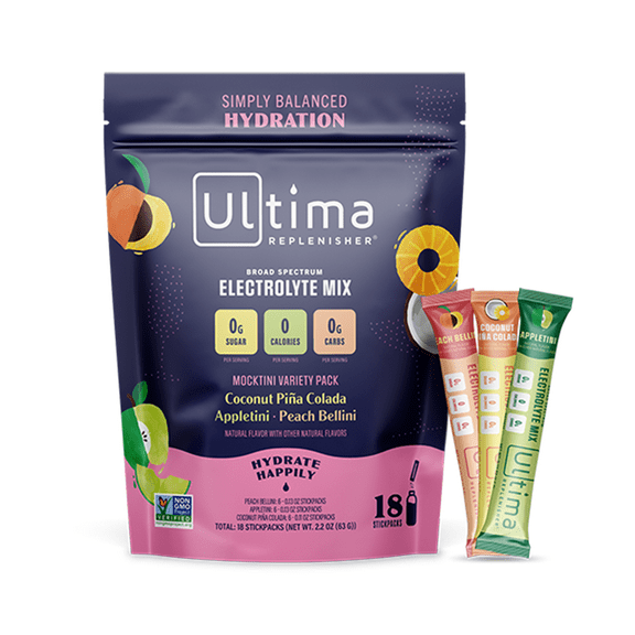 Ultima Replenisher Hydration Electrolyte Packets- Keto & Sugar Free- Feel Replenished, Revitalized- Naturally Sweetened- Non-GMO & Vegan Electrolyte Drink Mix- Mocktini Stickpack Pouch, 18 Count