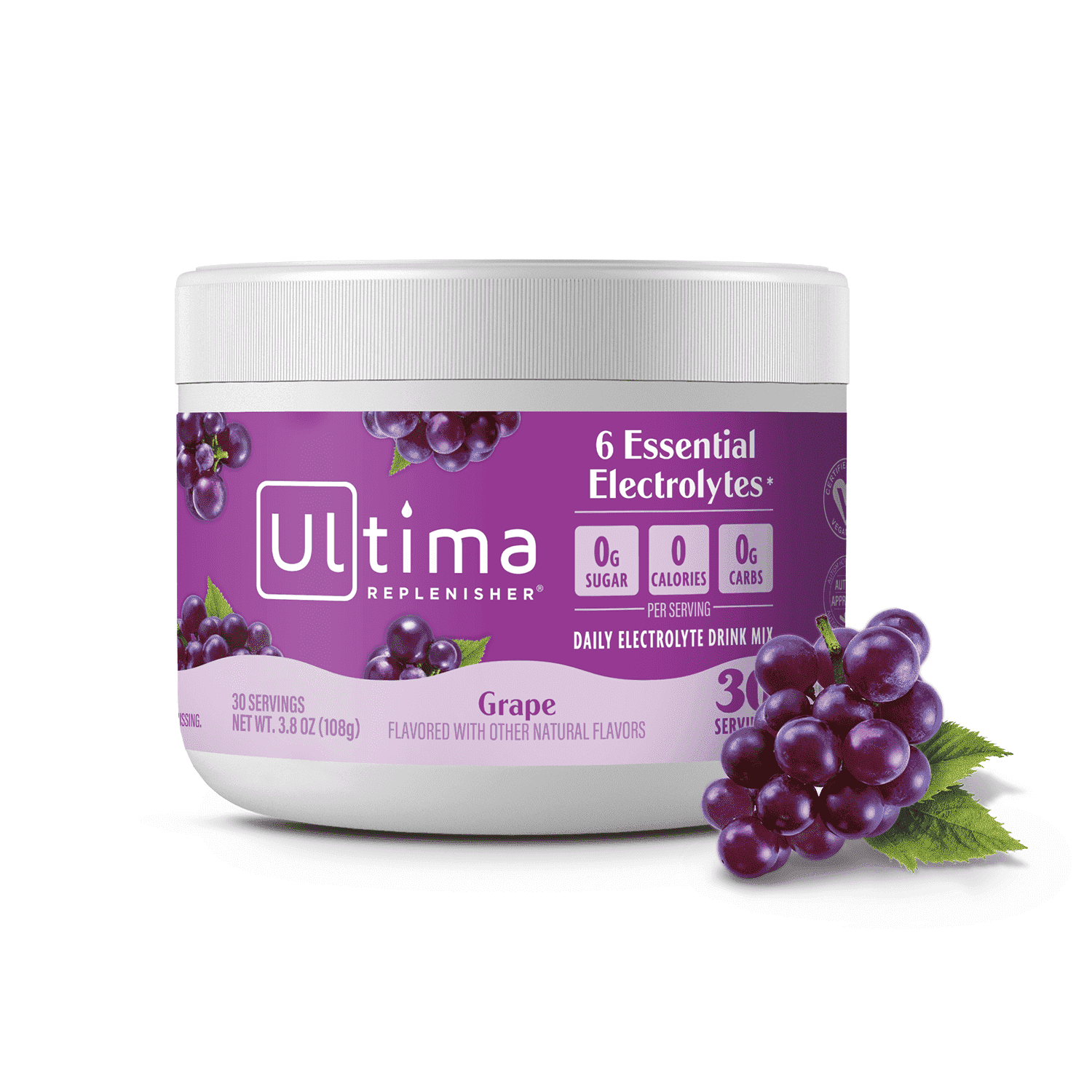 Ultima Replenisher, Electrolyte Drink Mix Powder, Sugar Free Daily Hydration Powder, Grape, 30 Servings