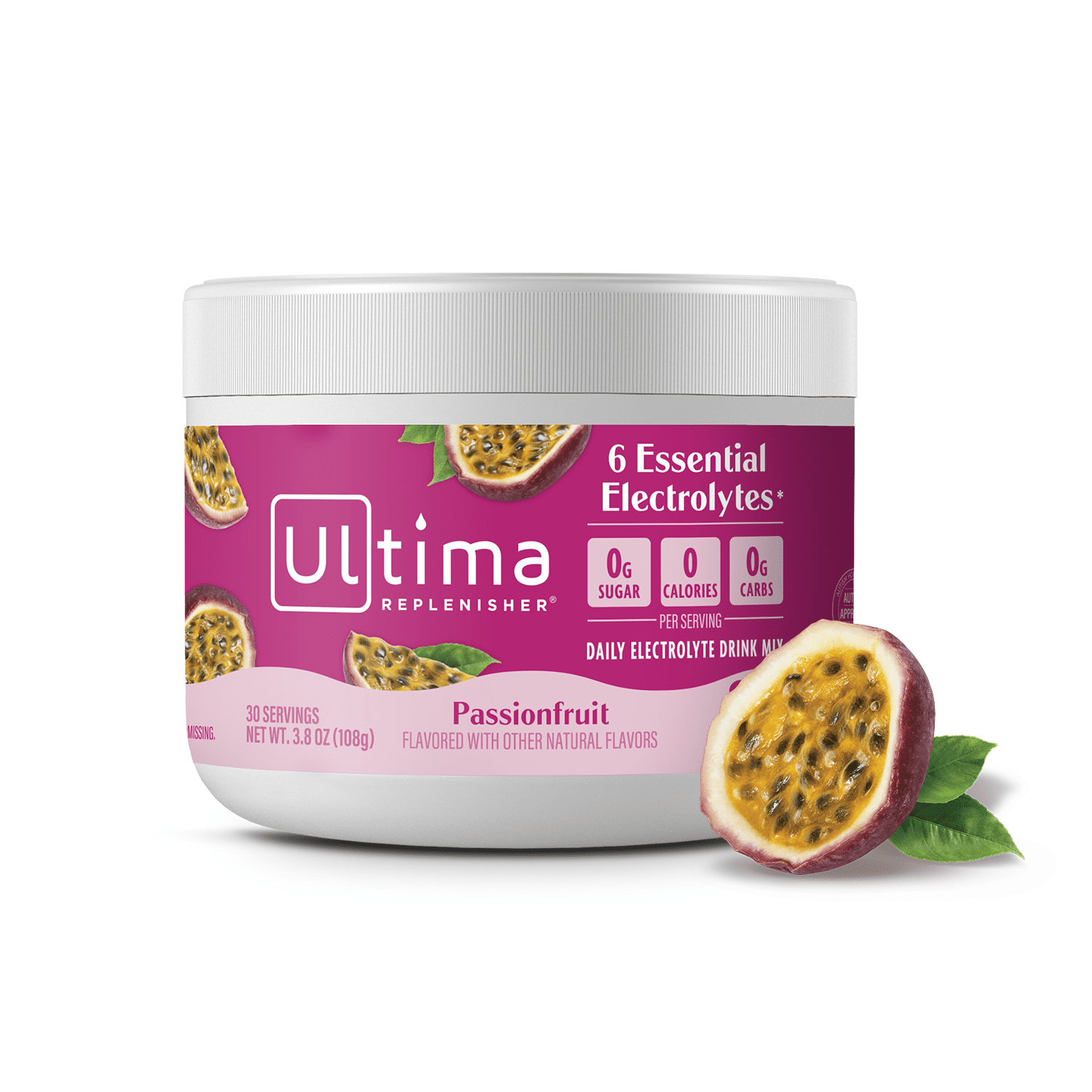 Ultima Replenisher Hydration Electrolyte Powder Drink Mix, Keto Sugar-Free Passionfruit, 30 Servings