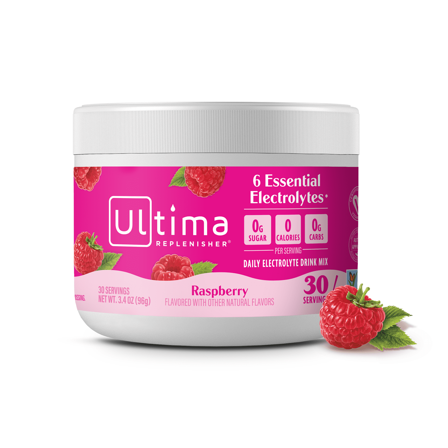 Ultima Replenisher Hydration Electrolyte Powder Drink Mix, Keto, Sugar-Free Raspberry, 30 Servings