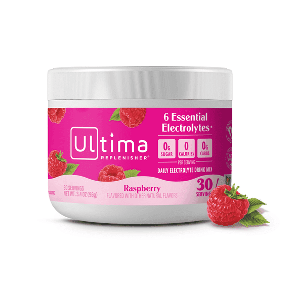Ultima Replenisher, Electrolyte Drink Mix Powder, Sugar Free Daily Hydration Powder, Raspberry, 30 Servings