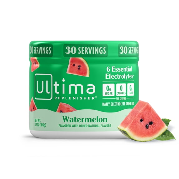 Ultima Replenisher, Electrolyte Drink Mix Powder, Sugar Free Daily Hydration Powder, Watermelon, 30 Servings