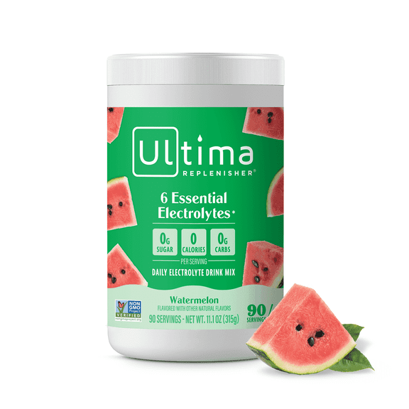 Ultima Replenisher, Electrolyte Drink Mix Powder, Sugar Free Daily Hydration Powder, Watermelon, 90 Servings