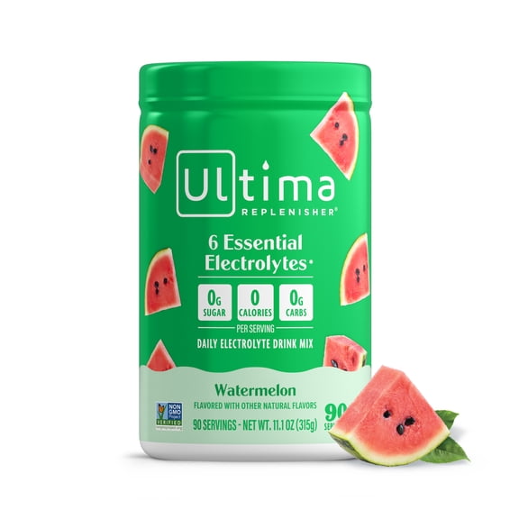 Ultima Replenisher, Electrolyte Drink Mix Powder, Sugar Free Daily Hydration Powder, Watermelon, 90 Servings