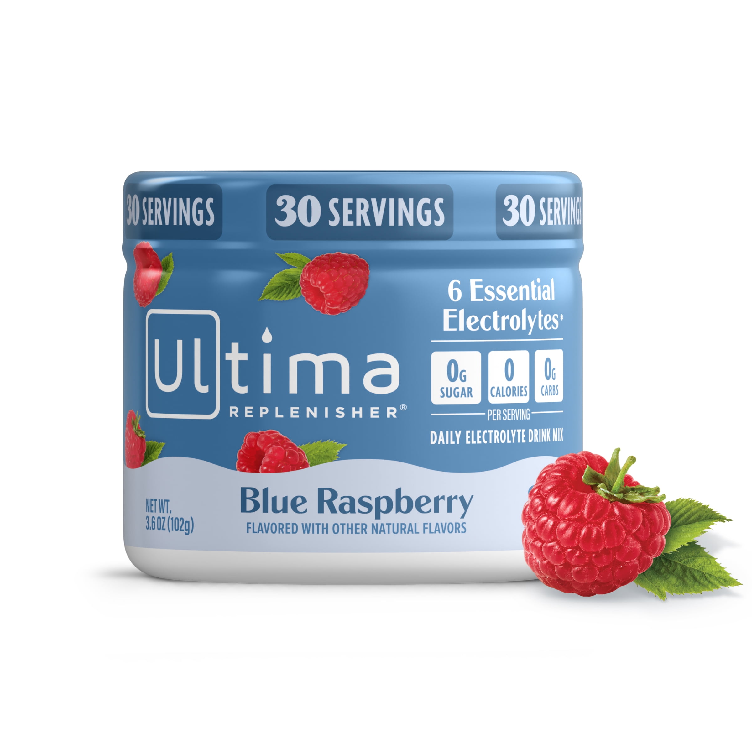 Ultima Replenisher, Electrolyte Drink Mix Powder, Sugar Free Daily Hydration Powder, Blue Raspberry, 30 Servings