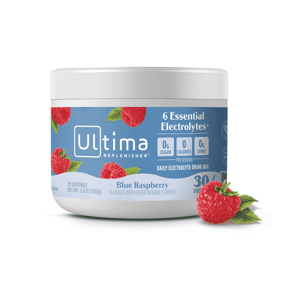 Ultima Replenisher, Electrolyte Drink Mix Powder, Sugar Free Daily Hydration Powder, Blue Raspberry, 30 Servings