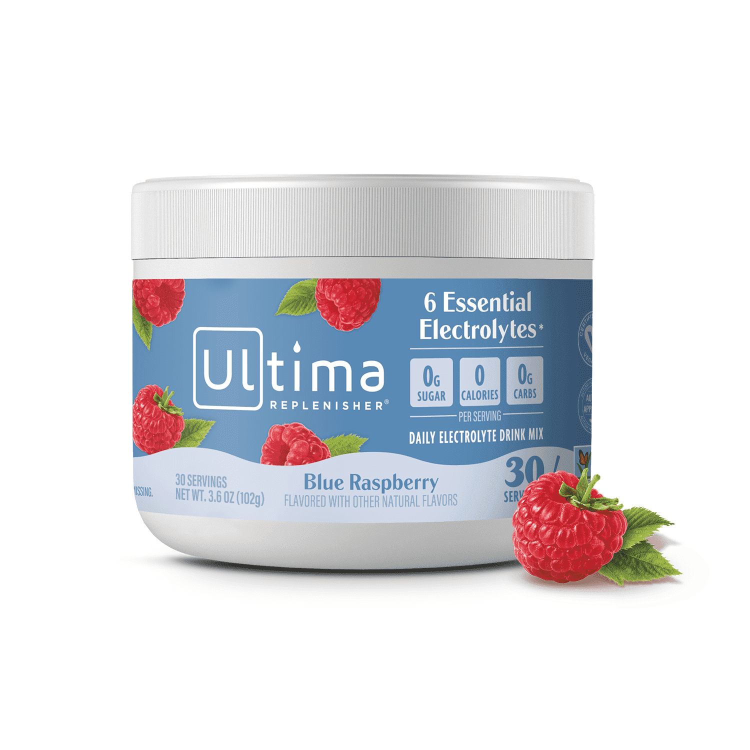 Ultima Replenisher Hydration Electrolyte Powder Drink Mix, Sugar-Free Blue Raspberry, 30 Servings
