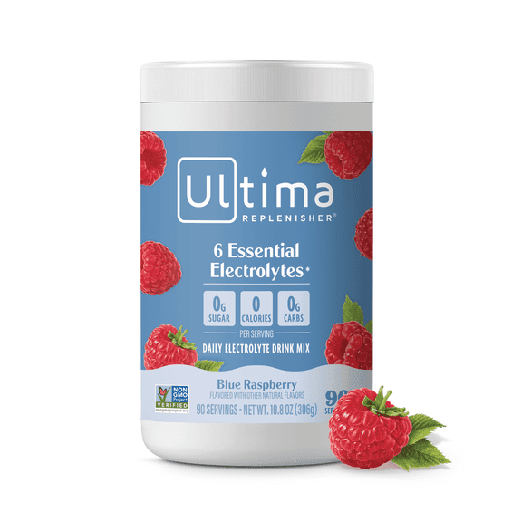 Ultima Replenisher Hydration Electrolyte Powder Drink Mix, Sugar-Free Blue Raspberry, 90 Servings