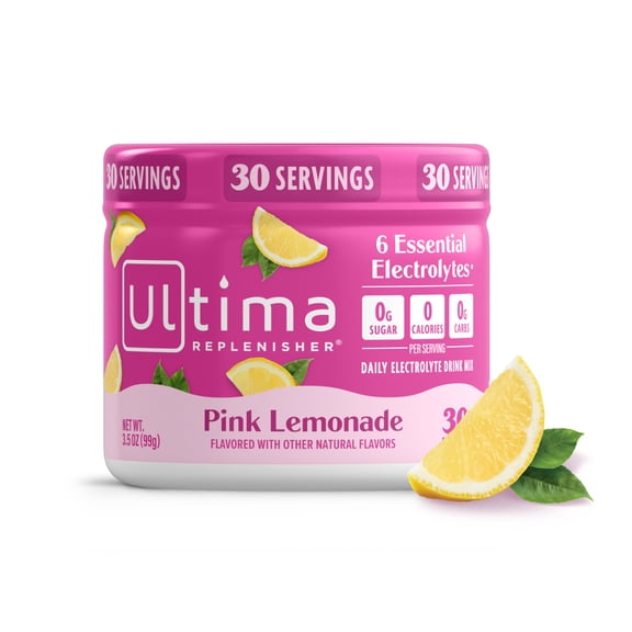 Ultima Replenisher, Electrolyte Drink Mix Powder, Sugar Free Daily Hydration Powder, Pink Lemonade, 30 Servings