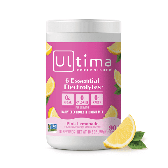 Ultima Replenisher Hydration Electrolyte Powder Drink Mix, Sugar-Free Pink Lemonade, 90 Servings