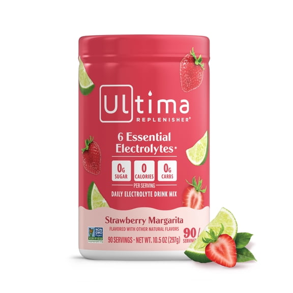 Ultima Replenisher, Electrolyte Drink Mix Powder, Sugar Free Daily Hydration Powder, Strawberry Margarita, 90 Servings