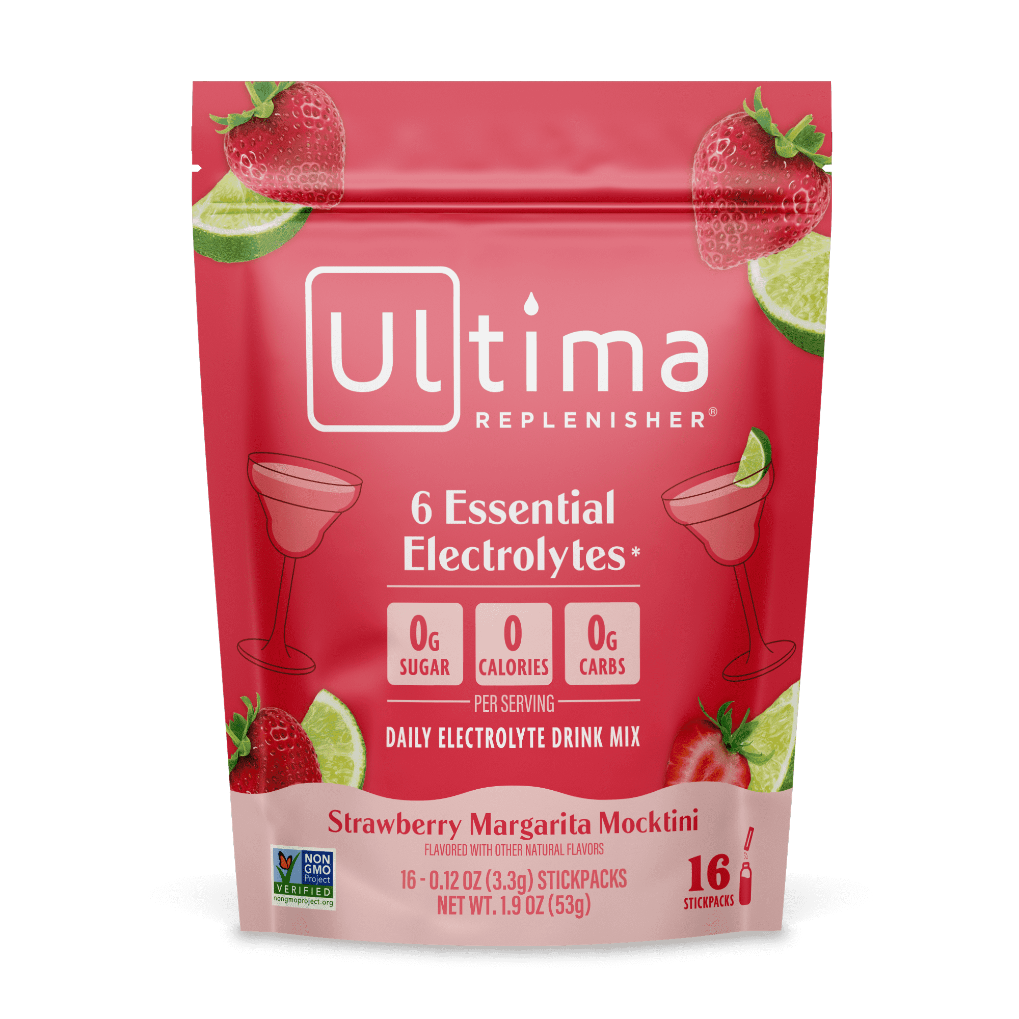 Ultima Replenisher Hydration Electrolyte Drink Mix Packets, Keto Sugar-Free Strawberry Margarita 16 Ct