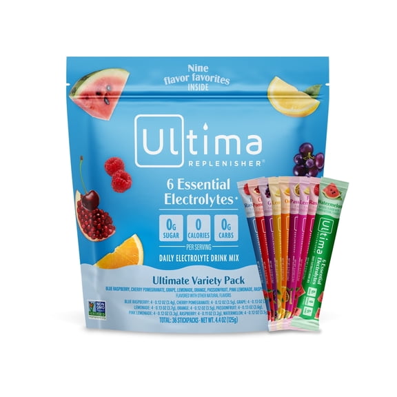 Ultima Replenisher Daily Electrolyte Powder Drink Mix, Sugar-Free, Ultimate Variety, Keto Friendly, 36 Stickpacks