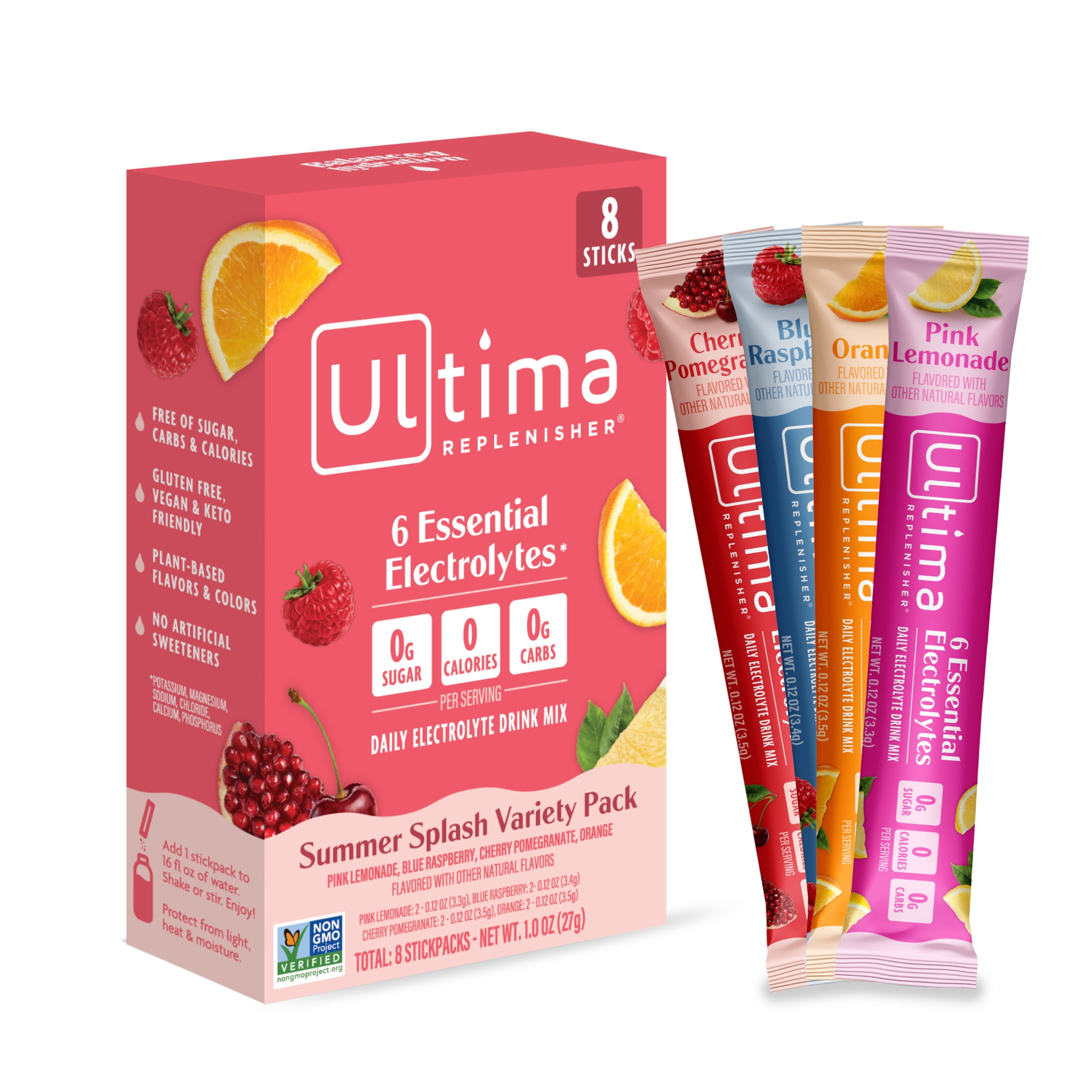 Ultima Replenisher, Electrolyte Drink Mix Packets, Sugar Free Daily Hydration Powder, Summer Splash Variety Pack, 8 Count Stickpacks