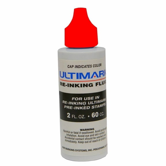 Ultimark Pre-inked Stamp Refill Ink, Red, 2 Oz Drip Spout Bottle
