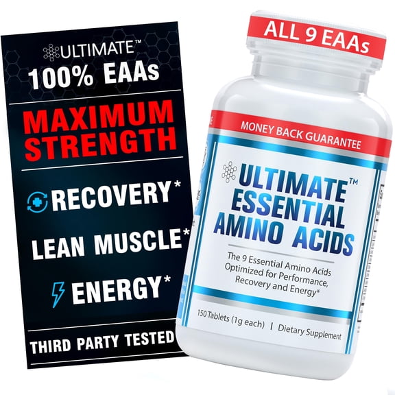 Ultimate 100% Essential Amino Acid Supplement for Cutting, Fasting & Workouts - All 9 EAAs, 40% Leucine Ideal BCAA Ratio for Energy, Muscle & Recovery-150 Easy-to-Swallow Keto & Vegetarian Tablets