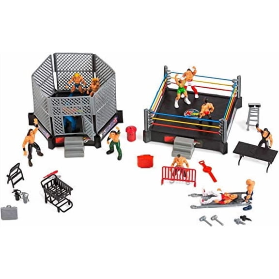 ToyVelt 32-Piece Wrestling Toys for Kids - Wrestler Warriors Toys with Ring & Realistic Accessories - Fun Miniature Fighting Action Figures Includes 2 Rings - Great Gift for Boys and Girls