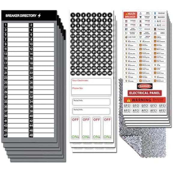 Ultimate 48 Circuit Electrical Panel Labels Kit with Cleaning Cloth, Waterproof Vinyl Breaker Labels & Directory Sheet, Tear Resistant Strong Adhesive, Easy Read Icons (Black*48 Circuits (15 Sheets))