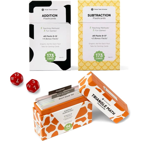 Ultimate Addition & Subtraction Math Mastery Flash Cards Bundle: 722 Equations, All Facts 0-12, Engaging K-3rd Grade Learning - Fact Family & Single-Fact Cards, Color-Coded, Graphic Illustrations