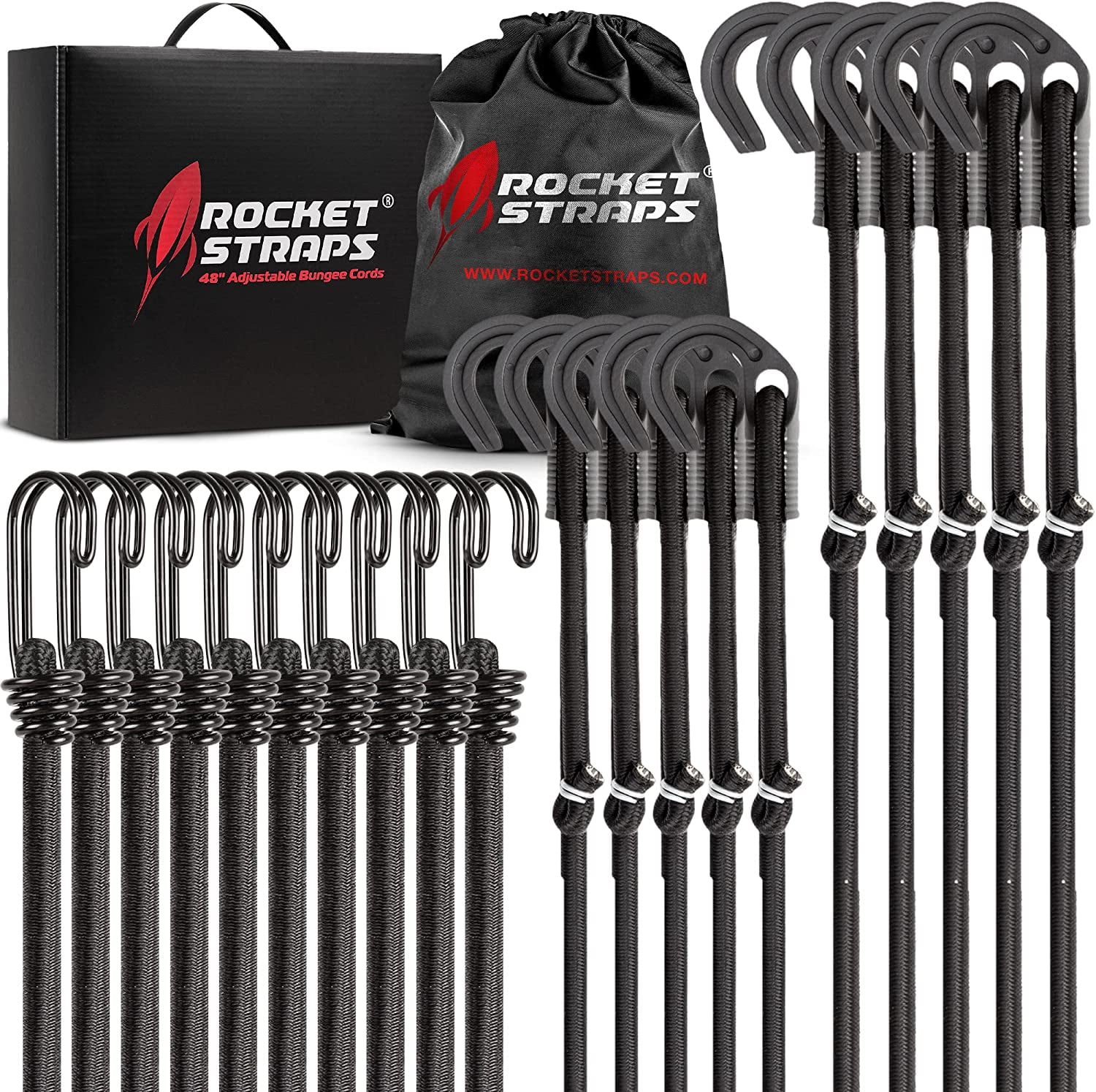- Ultimate Adjustable Outdoor Bungee Cord Assortment - Heavy Duty Set of 20 Bungee Cords (48") Double-J Hooks - Elastic Straps for Camping, Securing, and DIY Multipurpose