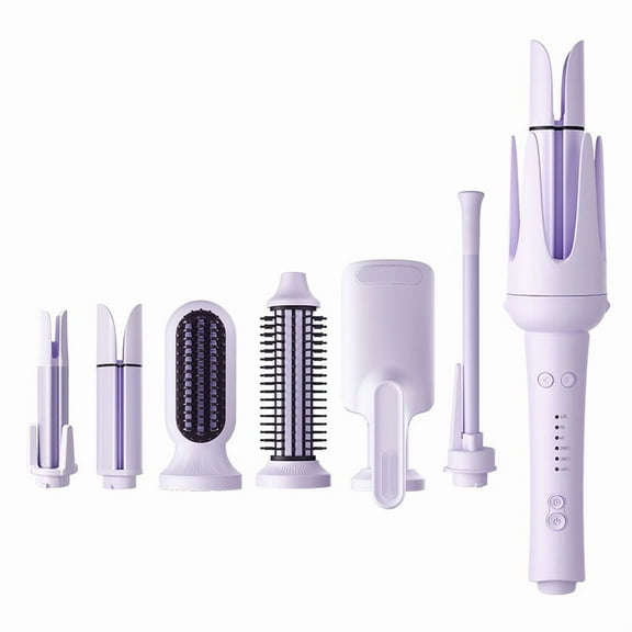 Ultimate All-in-One Hair Styler Kit in Elegant Purple, Interchangeable Ceramic Curling Wand Set with Hot Brush Straightener for Endless Looks,Fast-Heating Technology with  Heat for Home & Travel