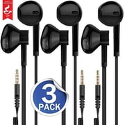 Ultimate-Audio 3-Pack Premium Earphones/Earbuds/Headphones with Stereo Mic&Remote Control Compatible with iPhone iPad iPod Samsung Galaxy & More Android Smartphones, PC 3.5 mm Headphone Audio Jack