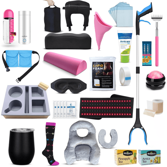 Ultimate BBL Surgery Supplies Kit - Red Light Therapy Wrap, BBL Face Down Pillow (51 Piece Set) Premium Post BBL Recovery Package for Comfort and Scar Care