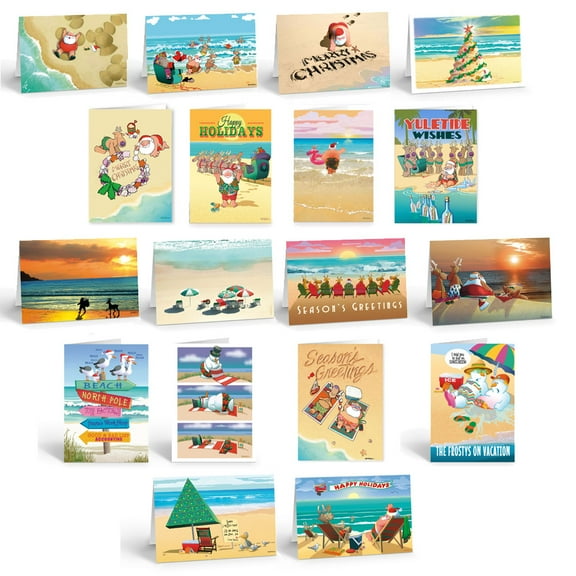 Ultimate Beach Christmas Card Variety Pack - 36 Beach Cards & Envelopes - 18 Dif
