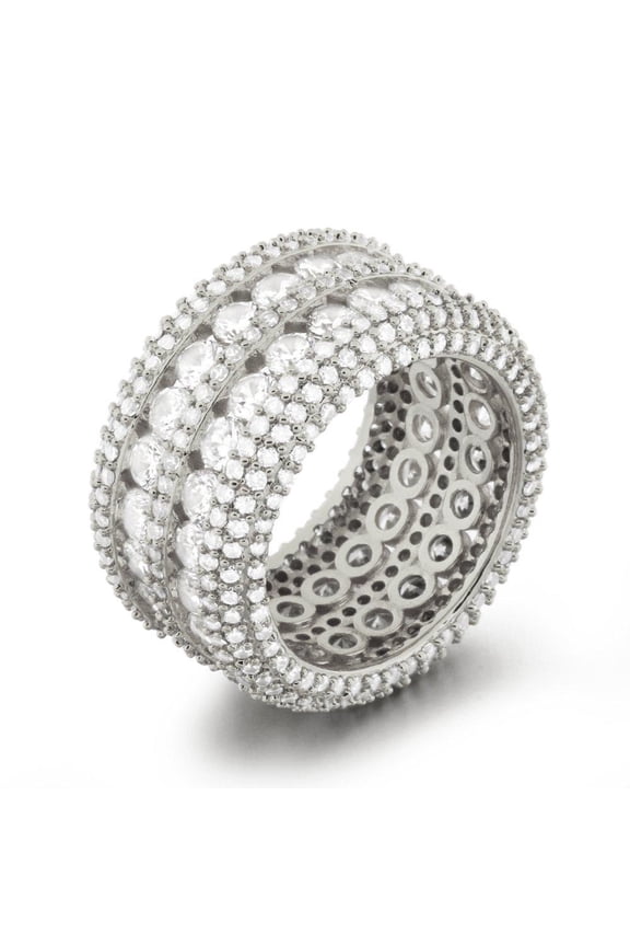 Ultimate Boss Bling Bling CZ Eternity Mens Ring in Rhodium