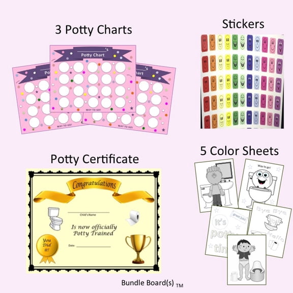 Potty Training Chart & Training Certificate, Pink Dots, 3 Sheets, 2 Months of Training