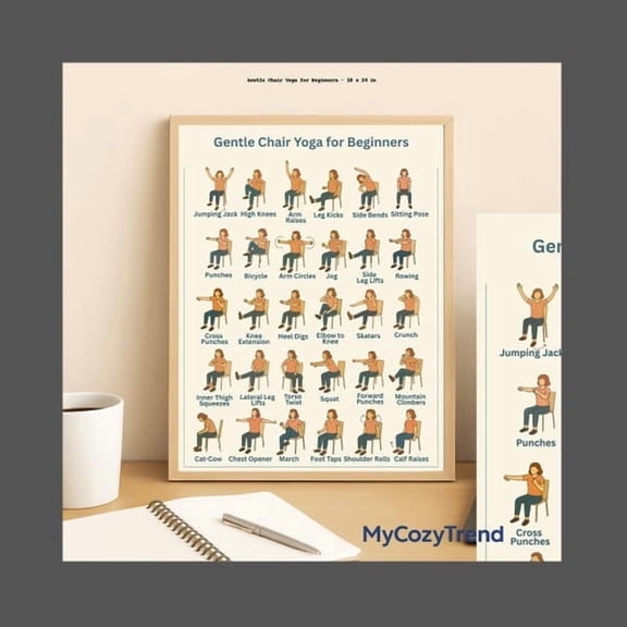 Ultimate Chair Yoga Poster Art Seniors & Groups 30 Seated Poses + Wellness Trackers Print Wall Art ( + )