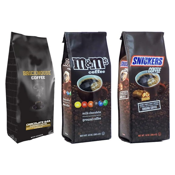 Ultimate Chocolate Ground Coffee Collection: Brickhouse, M&M's & Snickers - 32 oz