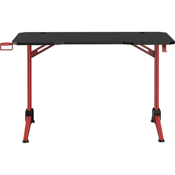 Ultimate Computer Gaming Desk Red Metal Legs with LED Under Desk Lighting