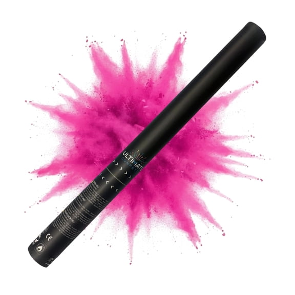 Ultimate Confetti – Handheld Gender Reveal Powder Cannon 24” Pink – Non-Toxic Food-Grade Powder Popper Cannon – Pre-Filled, Leak-Resistant Single-Use Cannon – 15–25 ft Outdoor Photo-Ready Explosion