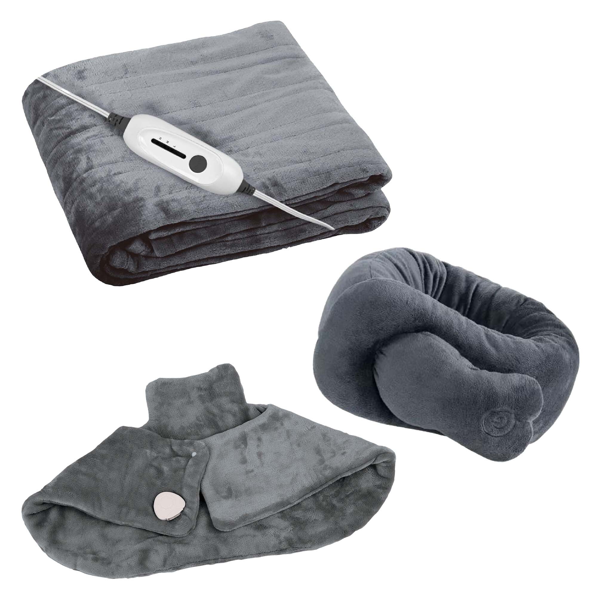 Ultimate Cozy Comfort  Relaxation Bundle – Heated Blanket, Neck  Shoulder Heating Pad, and Massaging Wrap