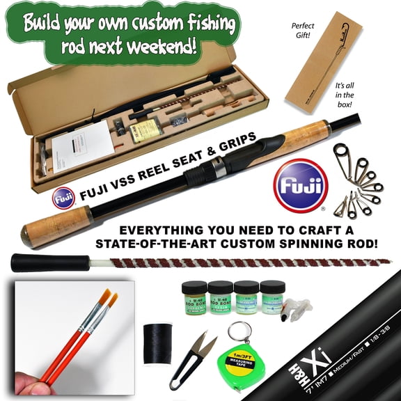 The Ultimate Custom Spinning Rod Building Kit 7' 3-Piece med/light - Fuji - Complete with rod blank, Fuji VSS Split Cork Grip, all components, thread, finish, epoxy, scissors, brushes, rod bag & more