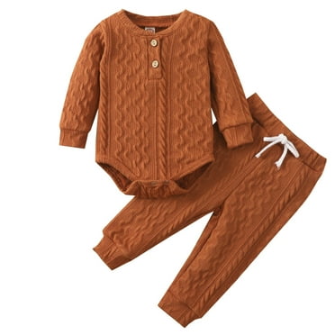 YESIMOLA 2Pcs Toddler Outfits Set  Solid Crewneck Long Sleeve Toddler Romper Elastic Waist Pants With Drawstring Causal Homewear Toddler Boy Pajamas