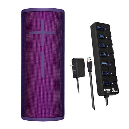 Ultimate Ears BOOM 3 Portable Wireless Bluetooth Speaker (Ultraviolet Purple) with 7-Port USB Hub