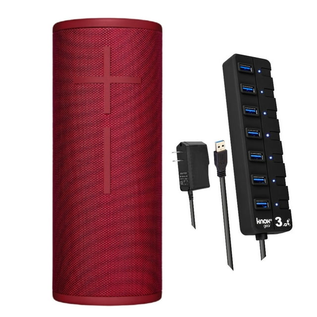 Ultimate Ears BOOM 3 Wireless Bluetooth Speaker (Red) with 7-Port USB Hub