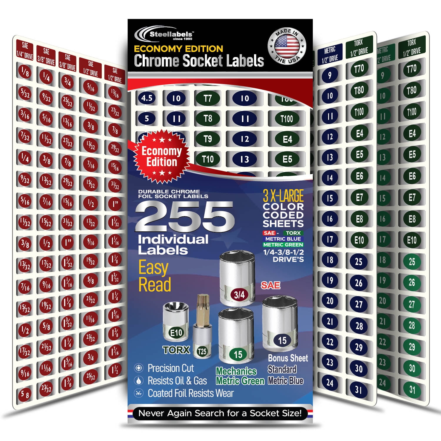 Ultimate Economy Adhesive Chrome Socket Labels by Steellabels