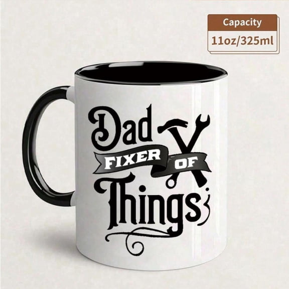Ultimate Fixer Dad Ceramic Mug 11oz Dad FIXER OF Things Industrial Typography Tool Graphics White with Black Lettering Dishwasher Hand Wash Recommended Father s Day Christmas Graduation Handyman Dads