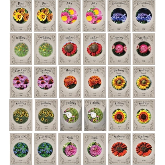Ultimate Flower Garden Seed Variety Pack 30 Seed Packets | Sunflower, Coneflower, Zinnia, Wildflower & Cut Flower Mix | Pollinator & Cut Flower Garden Collection