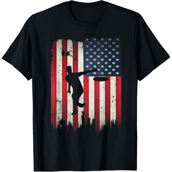 Ultimate Frisbee Disc Golf USA American Flag 4th of July T-Shirt100% cotton