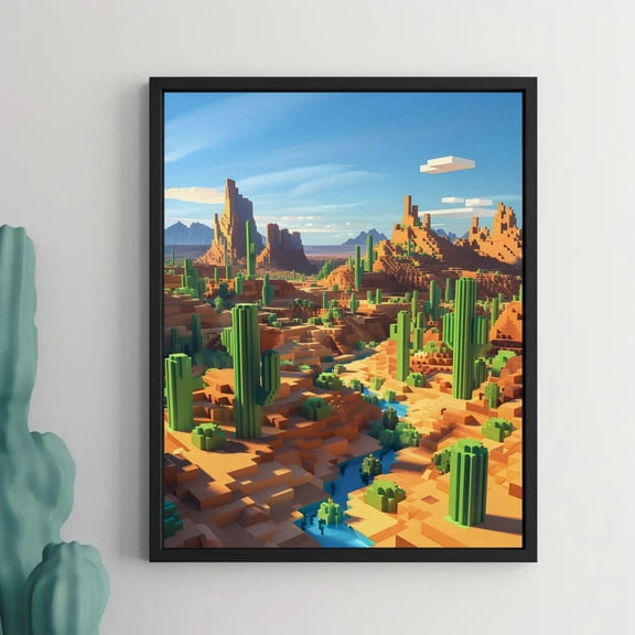 Ultimate Gamer Room Accent – Minecraft Block Landscape Wall Poster 8x12 UNFRAMED