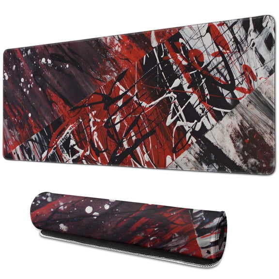 Ultimate Gaming with Large Black Red Mouse Pad - 31.5x11.8 inch Non-Slip Base, Stitched Edge Keyboard Mat for Home Office Work