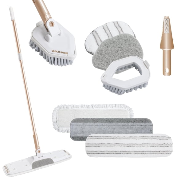 Ultimate Gold Spray Mop Kit | All-in-One 11 Pc Kit w/ Interchangeable Attachments | Floor Cleaner Included | No Batteries Needed | Pro Cleaning System for All Floor Types | 2-in-1 Mop