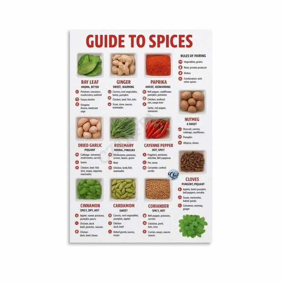 Ultimate Guide to Spices Poster Kitchen Cooking Chart Wall Art Canvas Painting Wall Art
