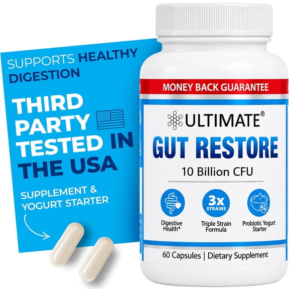 Ultimate Gut Restore Probiotic for Gut Health Support, Probiotic Yogurt Starter & Supplement Capsules with Organic Inulin Prebiotic
