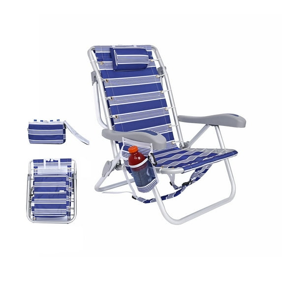 Ultimate Heavy Duty Aluminum Folding Backpack Beach Chair for Adults | Lay Flat, 5 Reclining Positions | Removable Insulated Cooler Pouch | 300 lbs Weight Capacity