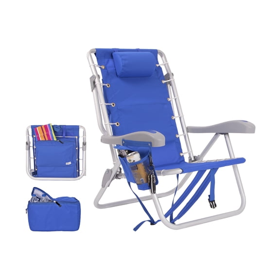 Ultimate Heavy Duty Aluminum Folding Backpack Beach Chair for Adults | Lay Flat, 5 Reclining Positions | Removable Insulated Cooler Pouch | 300 lbs Weight Capacity